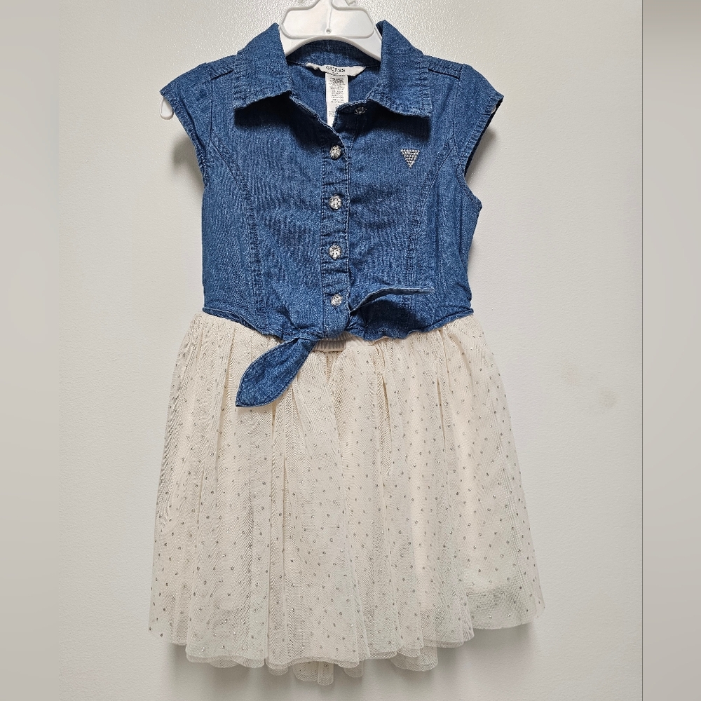 Guess Blue Denim and White Tulle Toddler Dress